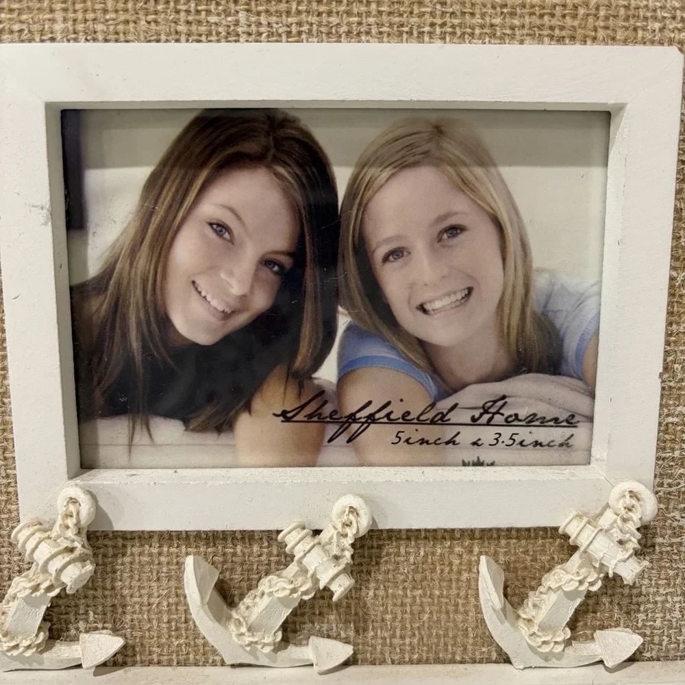 Sheffield Home picture Photo frame nautical Anchors Beige White 3.5 X 5 Beach